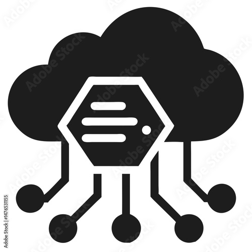 Modern Cloud Data Storage Logo with Hexagon Hive Structure for Tech and SaaS Startup Vector Illustration