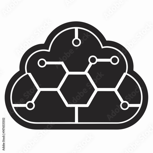 Modern Cloud Data Storage Logo with Hexagon Hive Structure for Tech and SaaS Startup Vector Illustration