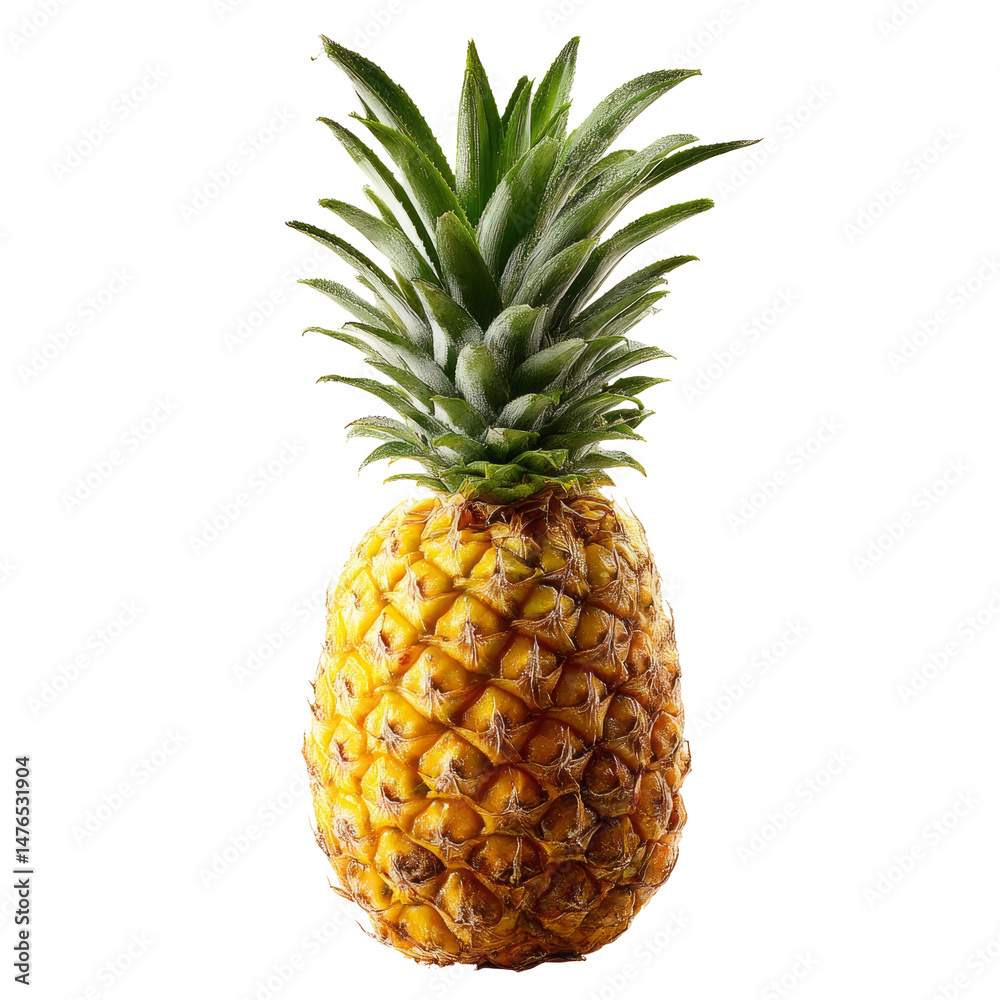 Fototapeta premium Fresh whole pineapple with crown isolated on background ready to eat