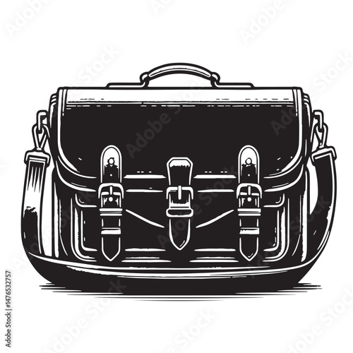 Messenger Bag Silhouette line art vector illustration on white background