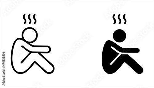 Depression line icon set. Depress, sad, lonely, loneliness, alone, person, sorrow, stress concept on white background
