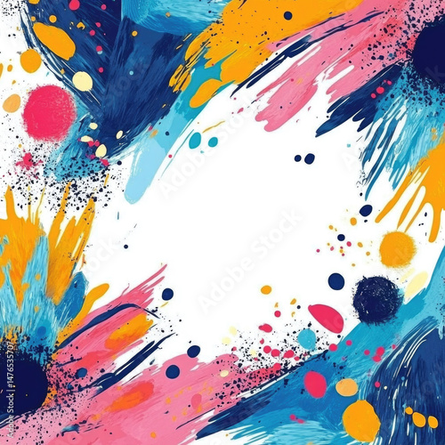 Colorful abstract design with vibrant paint splashes and dynamic brush strokes on transparent background, cutout isolated on transparent bg, png
