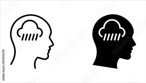 Depression line icon set. Depress, sad, lonely, loneliness, alone, person, sorrow, stress concept on white background