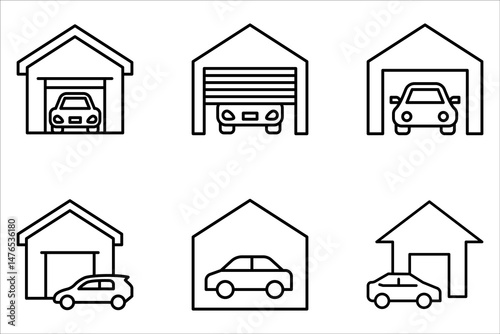 Garage icon set. vehicle, carport, storage, automobile, car icon on white background