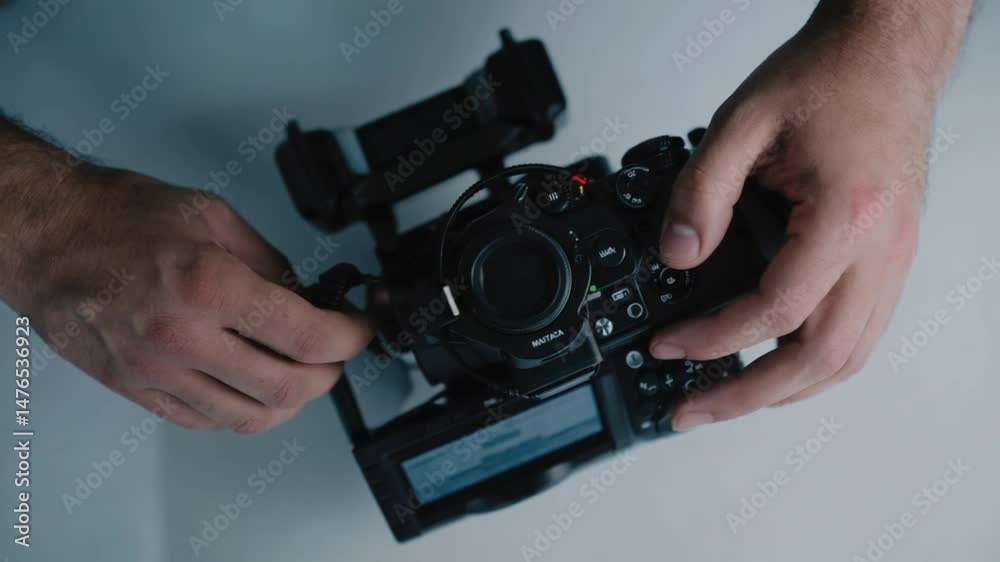 Close Up Hands Holding And Focus Lens Camera For Talk Photo Or Record Video Close Up Hands Holding And Focus Lens Camera For Talk Photo Or Record Video
