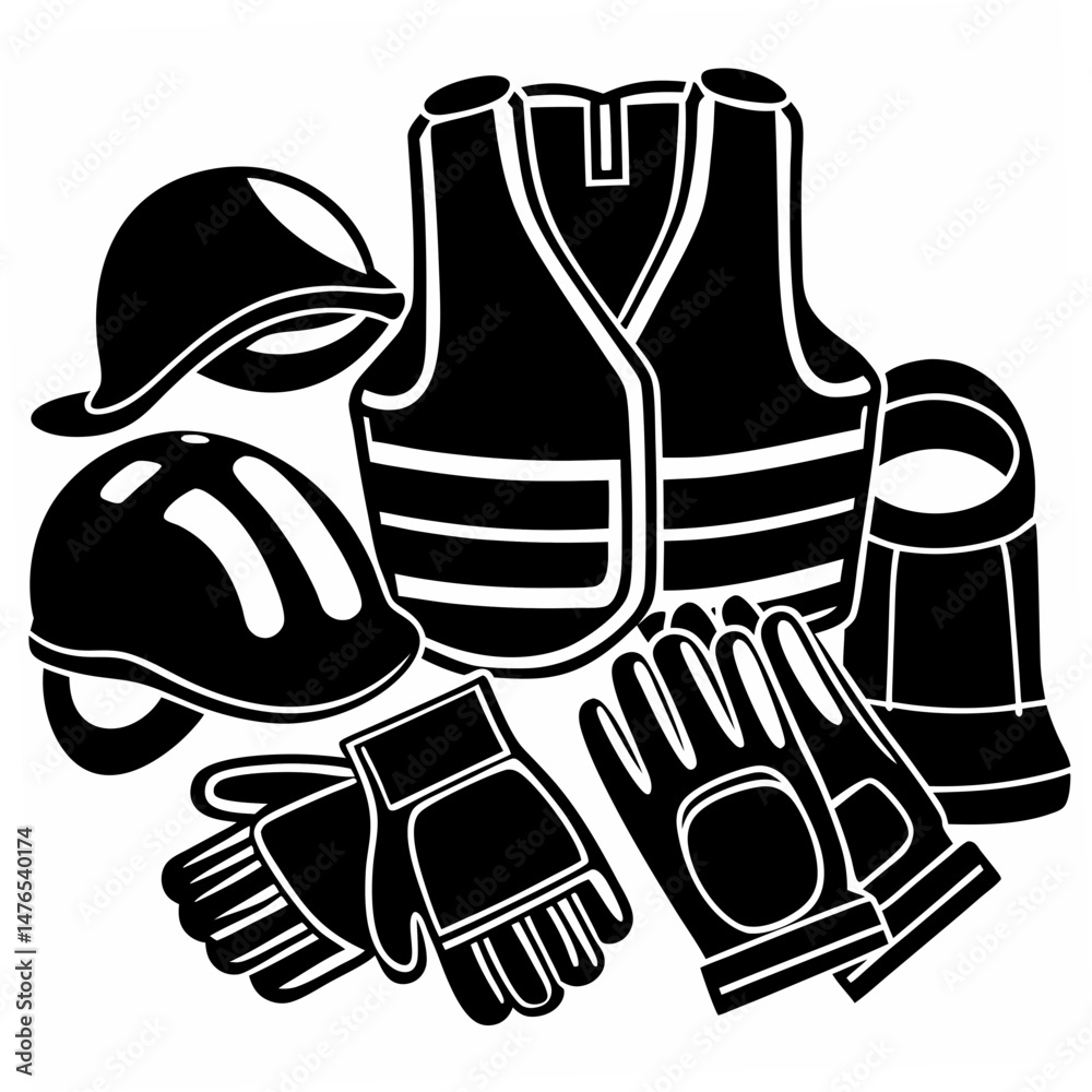  helmet and safety gear ensemble