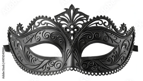 Black Venetian Masquerade Mask Intricate Filigree Design, Isolated on White, Costume Accessory Masquerade, Venetian Mask