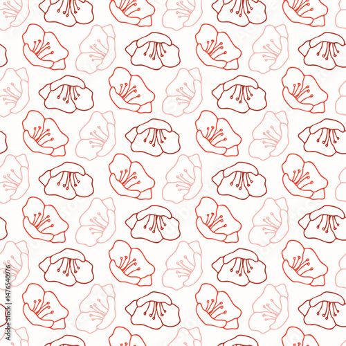Seamless pattern of hand drawn poppy flowers on isolated background. Design for springtime, mother’s day, scrap booking, nursery decor, home decor, paper crafts, invitation design. 
