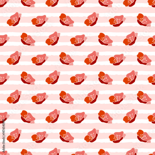 Seamless pattern of hand drawn poppy flowers on isolated background. Design for springtime, mother’s day, scrap booking, nursery decor, home decor, paper crafts, invitation design. 