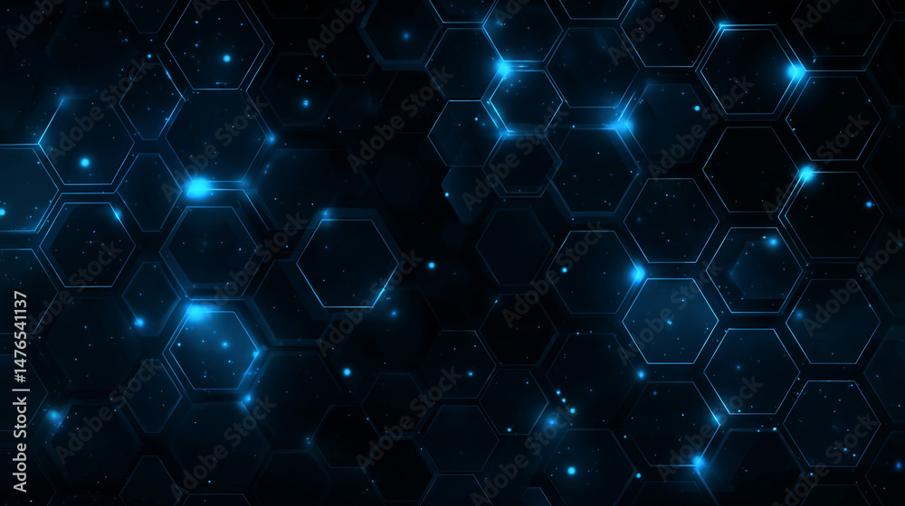 Abstract blue technological background with hexagons, Stethoscope Resting on a Keyboard, Representing Abstract blue technological background with hexagons, Stethoscope Resting on a Keyboard, Representing