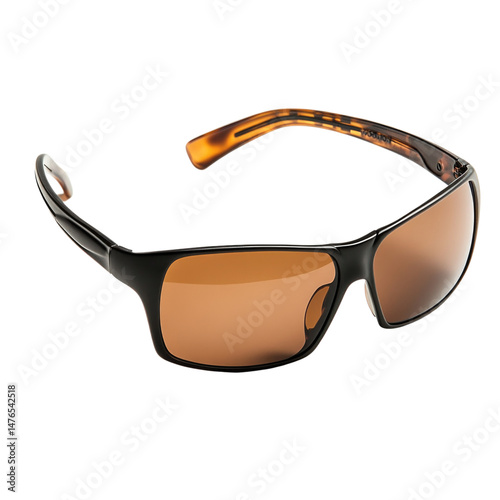 Stylish black and brown sunglasses with polarized lenses cutout isolated on transparent bg, png