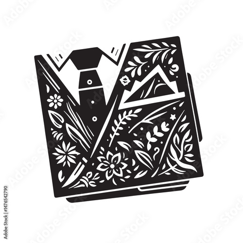 Pocket Square Silhouette line art vector illustration on white background