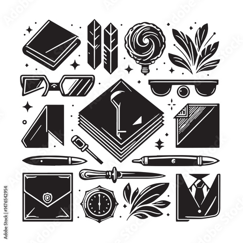 Pocket Square Silhouette line art vector illustration on white background