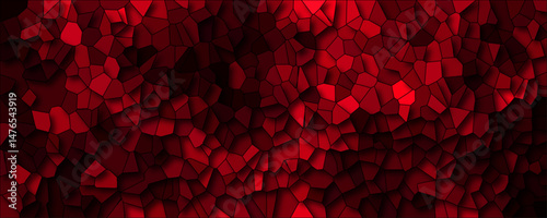 Abstract colored dark red geometric hexagonal hexagon mosaic cement stone textured background. Abstract stone concrete tile wall banner design. Broken Stained Glass Background with dark lines.	
