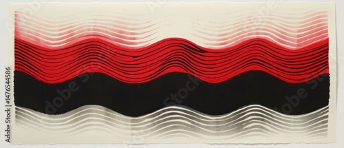 Minimalist print white red black line layer striped bend curve wave flow dynamic horizontal wallpaper.