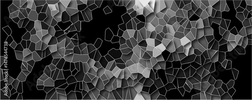 Dark gray ash Broken quartz stained Glass Background with White lines. Voronoi diagram background. Seamless pattern with 3d shapes vector Vintage background. Geometric Retro tiles pattern