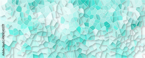 3dlight azure and white Broken Stained Glass Background with White lines Voronoi diagram background. Abstract Polished wall stone terrazzo flooring or marble with randomly distributed geometric shapes