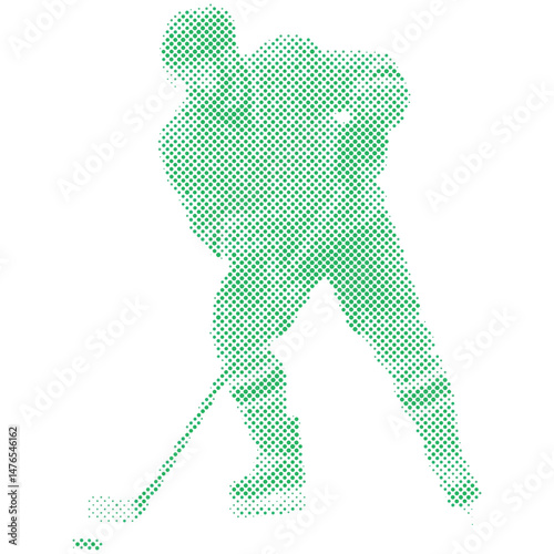 Ice Hockey Player Shooting the Puck with Hockey Stick in modern retro halftone