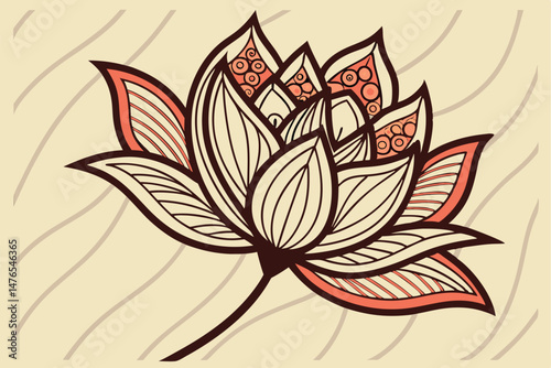 93 lotus flower, 3d rendering, wood texture, symmetry, abstract art, digital art, minimalist design, intricate details, warm tones, bold colors, layered petals