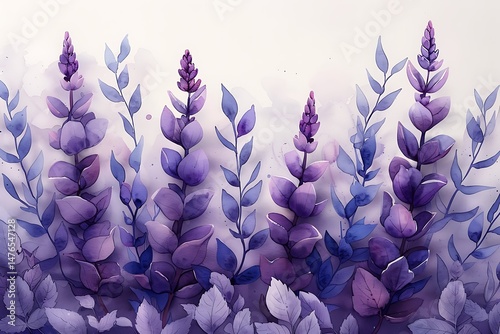 Soft toned purple flowers watercolor drawing high resolution picture