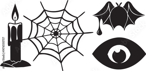 Spider Web and Vampire Teeth Vector Icons
