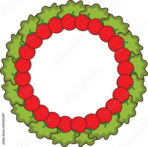 tomato and lettuce, salad, circle, frame, for backgrounds, textures, designers, diet, clipart