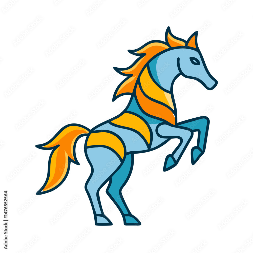 ポップな馬と笑顔のスタイル / Playful orange-blue horse illustration ポップな馬と笑顔のスタイル / Playful orange-blue horse illustration