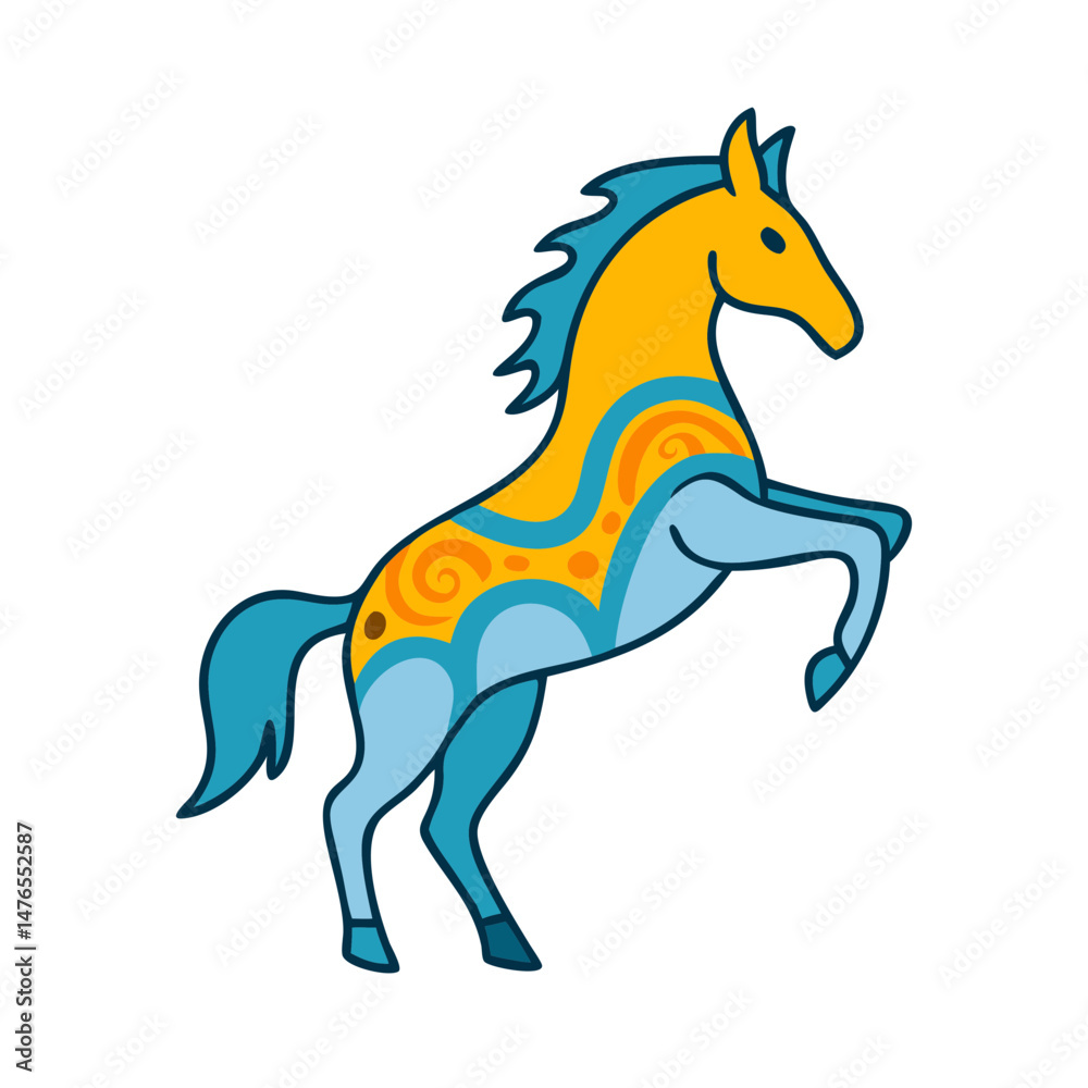 Fototapeta premium カラフルな馬のキャラクター / Colorful horse character with blue mane