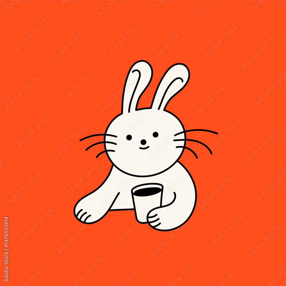 Obraz premium Vector logo design template and graphic element for advertising, branding, posters and banners, funny cartoon illustration with smiling character and mascot, coffee lover, specialty coffee spot emblem
