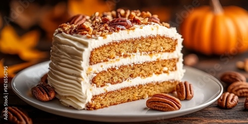 Wallpaper Mural Close-Up of a Slice of Layered Spice Cake Topped with Pecans, Ideal Image for Holiday Baking Torontodigital.ca