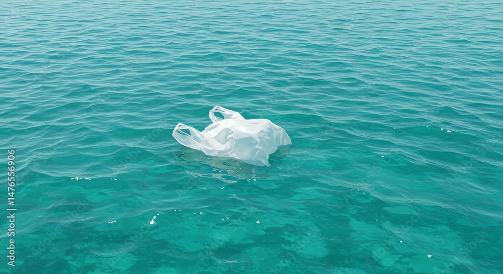Fototapeta premium Plastic Bag Floating in Ocean Water