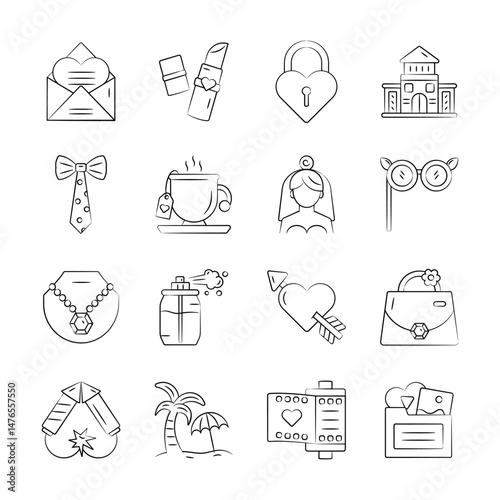 Get a glimpse of hand drawn pack of wedding event icons
