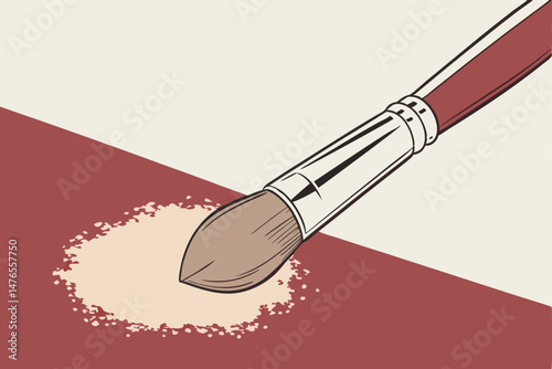 97 high definition, photographic, professional makeup brush applying powder foundation on red background, sharp focus, high quality, 8k resolution