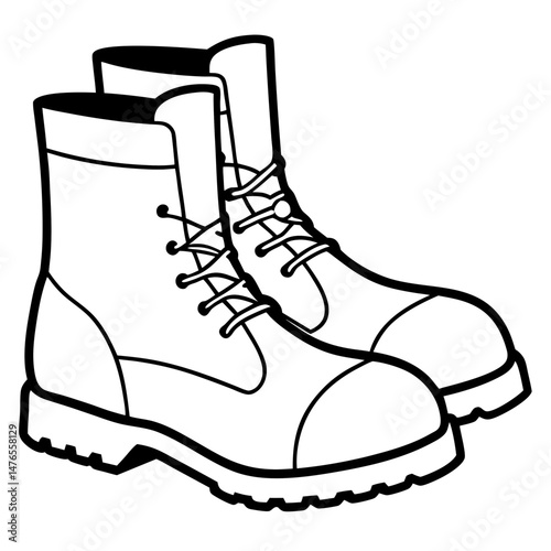 Simple Black Work Boots Silhouette on White Background