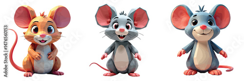 Cut Out Set of Low Poly Vector illustration Of Mouse Toy Isolated on Transparent or White Background.