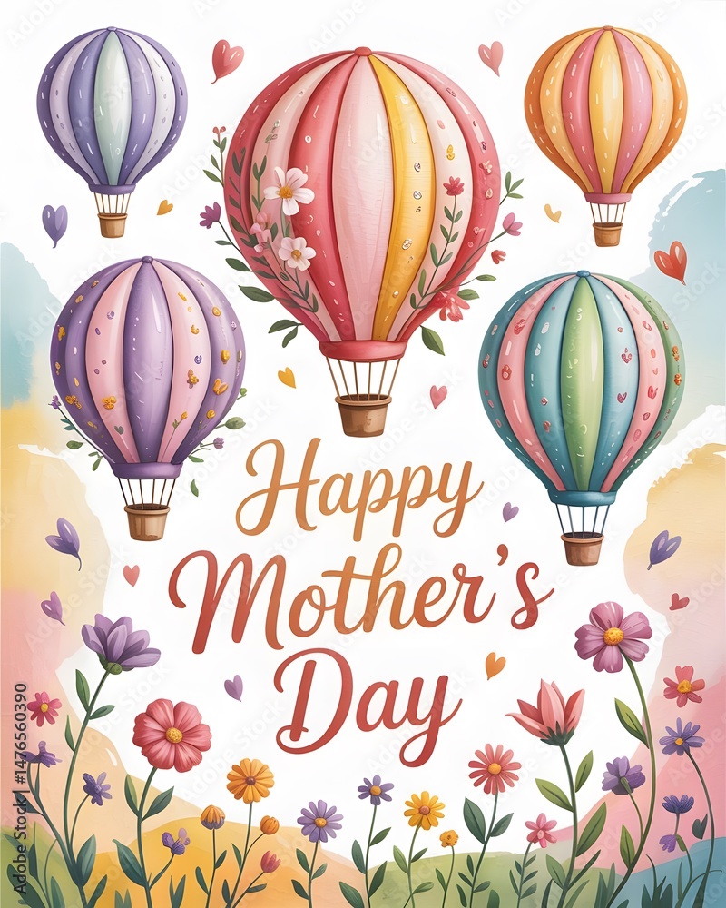 Obraz premium Heartwarming Mother's Day Card with Daughter – Beautiful Sunset Hug Illustration