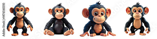 Cut Out Set of Low Poly Vector illustration Of Chimpanzee Toy Isolated on Transparent or White Background.