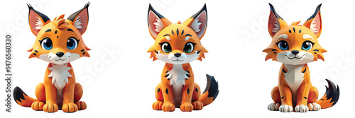 Cut Out Set of Low Poly Vector illustration Of Lynx Toy Isolated on Transparent or White Background.