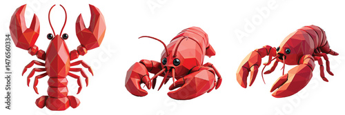 Cut Out Set of Low Poly Vector illustration Of Lobster Toy Isolated on Transparent or White Background.