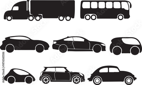 Modern Vehicle Silhouette Icon Set