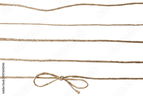 Five Horizontal Jute Twine Lines with a Bow Knot on Black Background
