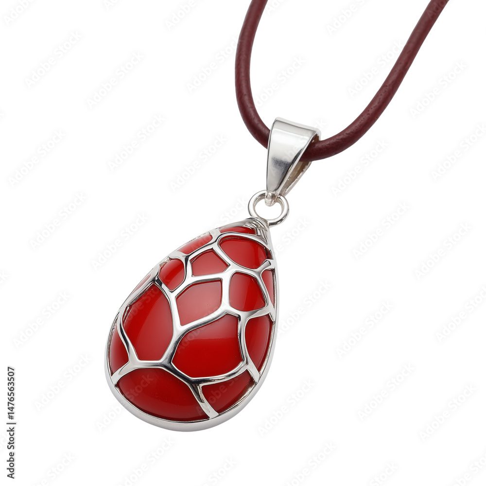 Red pendant necklace with silver design