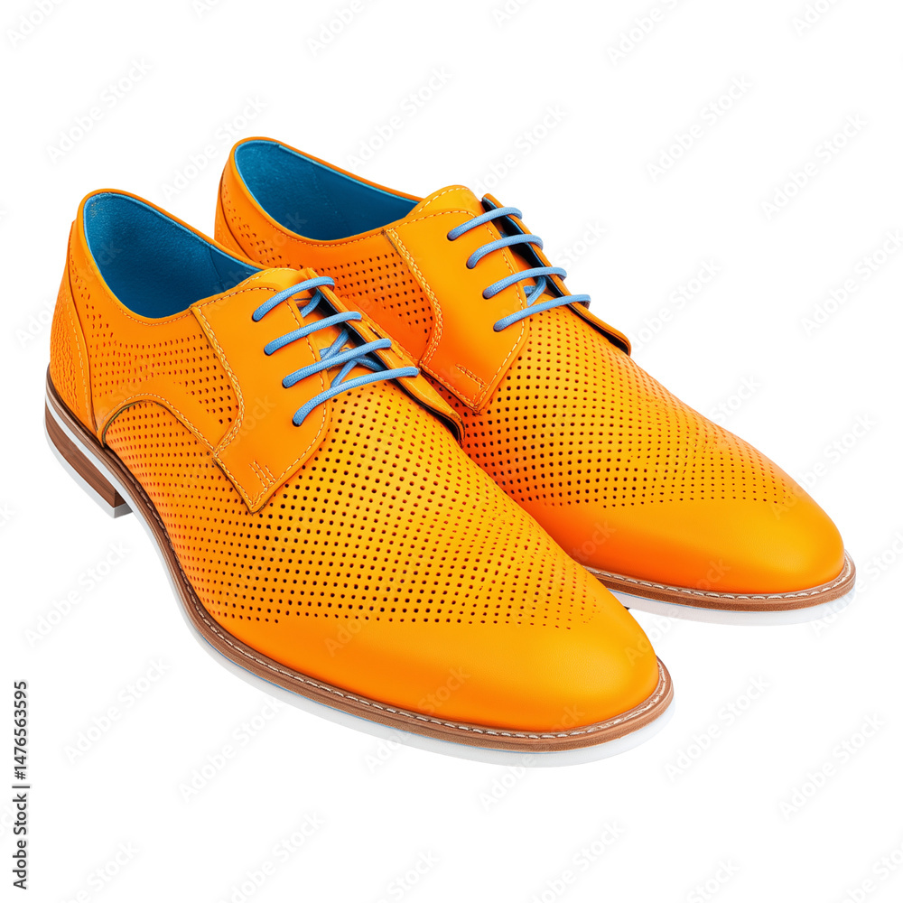 Bright orange perforated leather shoes with blue interior