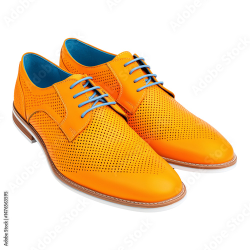 Obraz na płótnie Bright orange perforated leather shoes with blue interior w salonie