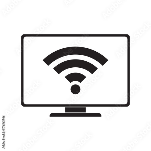 flat monitor and wifi signal icon vector