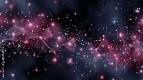 A dark blue background with pink and purple lines and dots
