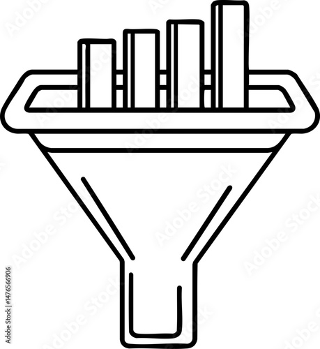 A funnel icon with bars entering from the top, representing data filtering or processing.