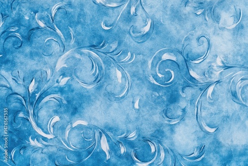 Delicate, icy blue patterned background with swirls and floral designs.  Watercolor effect