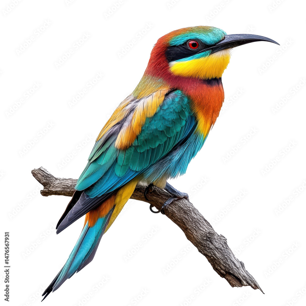 Fototapeta premium European bee eater on a branch isolated on transparent background.