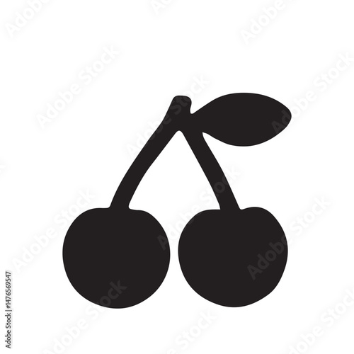 Simple black silhouette of two cherries